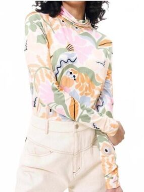 NWT FRNCH Carmelite Turtleneck Top in Pastel Flowers Sz M